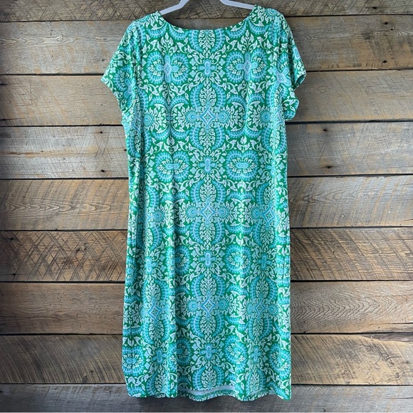 Talbots Plus Effortless Jersey Shift Dress Blue Green Medallion Size 1X New - Picture 2 of 11